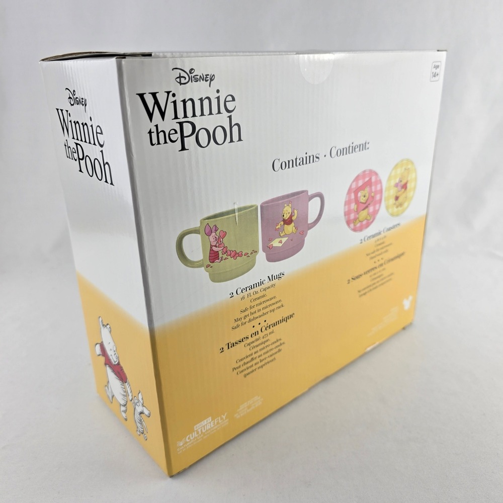 NIB Disney Winnie the Pooh 4 Piece Ceramic Mug and Coaster Gift Set OS - Picture 9 of 13